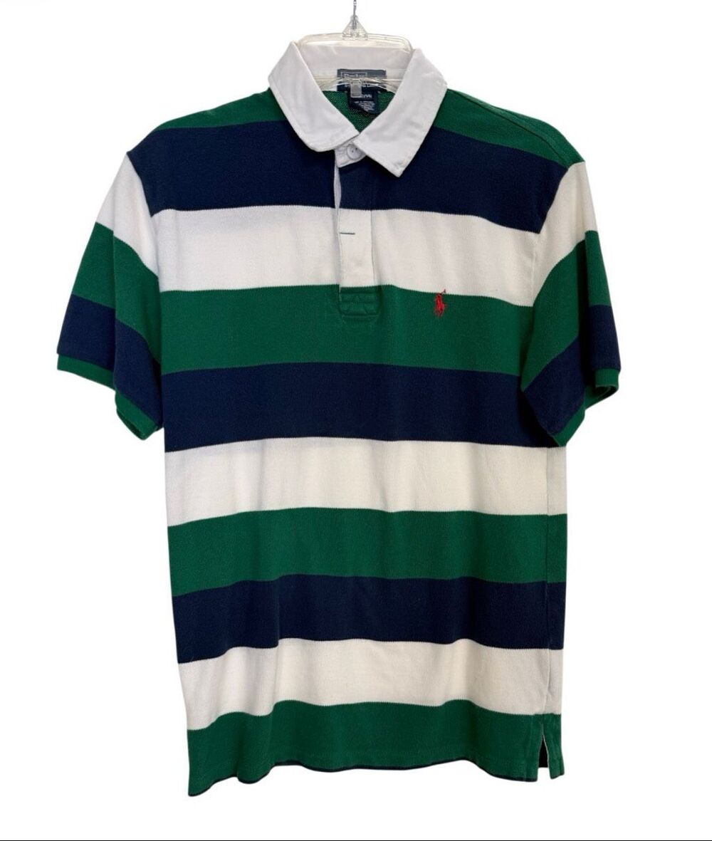 Polo Ralph Lauren Short Sleeve Jersey Knit Iconic Rugby Polo Stripe Boys Medium